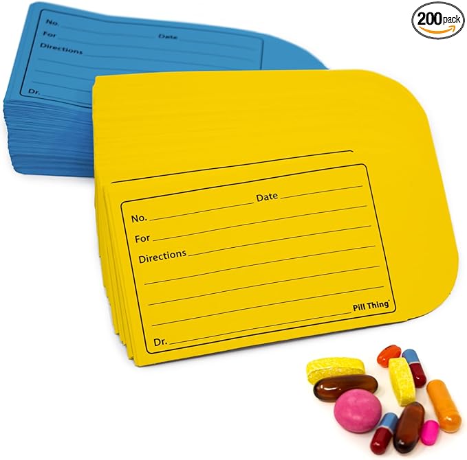 Peel and Seal Printed Pill Envelopes, 3.5" x 2.5", Easy-to-Fill Design, Secure Resealable Closure, Fits Various Medication Sizes (Blue/Yellow, 200 Pack)