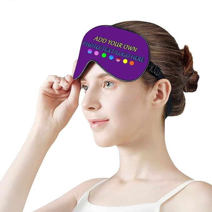Personalized Eye Mask, Custom Eyeshade Blindfold Add Your Design Image Text Customized Eye Cover with Adjustable Strap for Sleeping Travel Work Naps Blocks Light, Purple