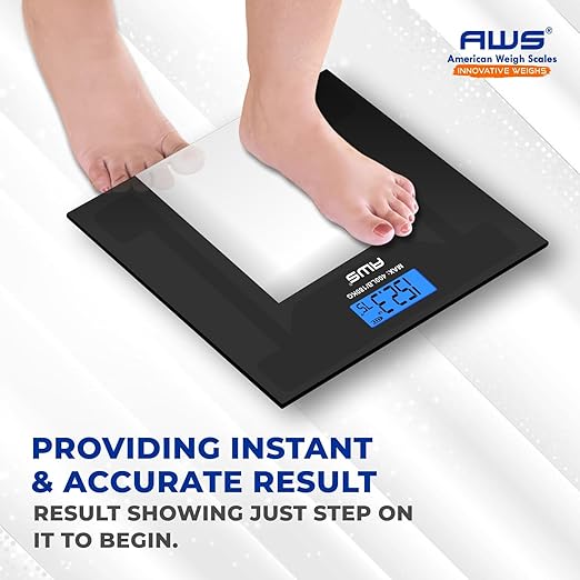 AWS Digital Bathroom Scale 400 lb Capacity | Clear Tempered Glass Body Weight Scale with Large Display | Low-Profile Modern Design, High Accuracy & Step-On Technology