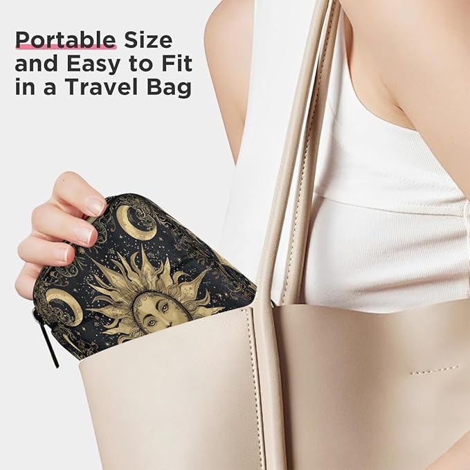 Golden Sun Moon Pill Case Travel Pill Organizer Weekly 7 Day Portable with Zipper Medicine Box Pill Case for Vitamins, Birth Control,Fish Oils,Medication, Supplements