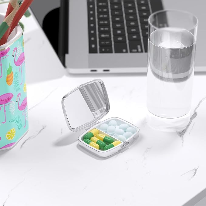 Nipichsha Pill Box, Small Pill Case for Purse & Pocket, Cute Travel Medicine Organizer, Portable Medicine Container Holder to Hold Vitamins, Medication, Fish Oil & Supplements, Japanese Wave