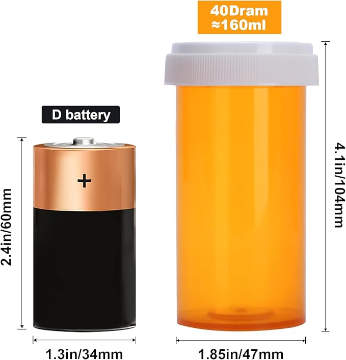 Plastic Empty Pill Bottles with Double Sided Use (Child Resistant & Easy Open) Caps - Medicine Container Pill Case Dispenser Organizers (40 Dram, 12pcs)