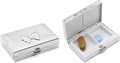 Set of 2 Rectangular-Shaped Pocket Purse Pill Box & Organizer with Dual Compartments (Silver Gift Bow)