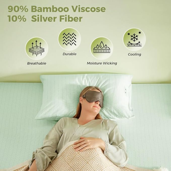 Bamboo Viscose Grounding Sheets, 10% Silver Infused Grounding Cooling Bed Sheets, Silky Breathable Than Cotton for Hot Sleeper, 15 Deep Pocket Grounded Fitted Sheets Only, King