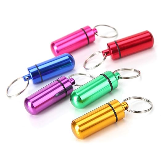 Pill Box Key Ring, DEALPEAK Colorful Portable Waterproof Mini Pills Storage Box Keychain Emergency Medicine Pill Sealed Box Case for Outdoor Office Travel Camping (Color: Pink)