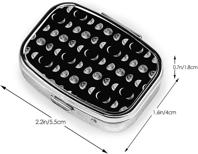 Small Pill Box Moon Phases, Cute Pill Case for Purse, Metal Travel Pill Holder Portable Pill Container Holder Storage for Supplement, Vitamin, Fish Oil, Medicine