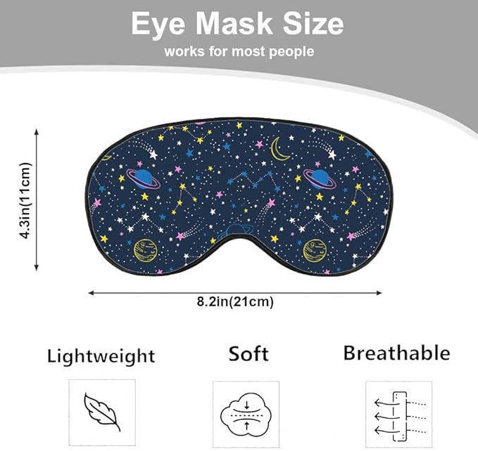 Space Planets Sleep Mask Eye Mask Comets Constellations Stars Night Sky Astronomical Colorful Sleep Mask Adjustable Smooth Soft Eye Masks for Women Deep Rest Travel
