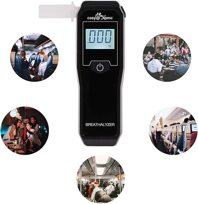 Easy@Home Breathalyzer, Professional-Grade Portable Fuel Cell Breath Alcohol Tester, Personal BAC Level Tracker Color Backlit Digital Notifications, 5 mouthpieces EAT-05FL