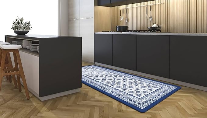 J&V TEXTILES Kitchen Mat Cushioned Anti Fatigue Floor Mat,19.6"x55", Thick Non Slip Waterproof Kitchen Rugs and Mats, Standing Mat for Kitchen,Floor,Home,Office,Desk,Sink,Laundry (Blue Geo)