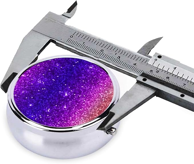Beautiful Purple Glitter Sparkles Pattern Custom Round Silver Pill Box Pocket Medicine Tablet Holder Organizer Case for Purse