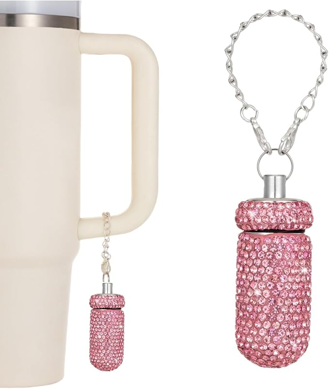 Pill Holder for Tumbler with Handle Bling Stanley Cup Accessories Pill Organizer for Stanley & YETI & Simple Modern & BrüMate (Pink)