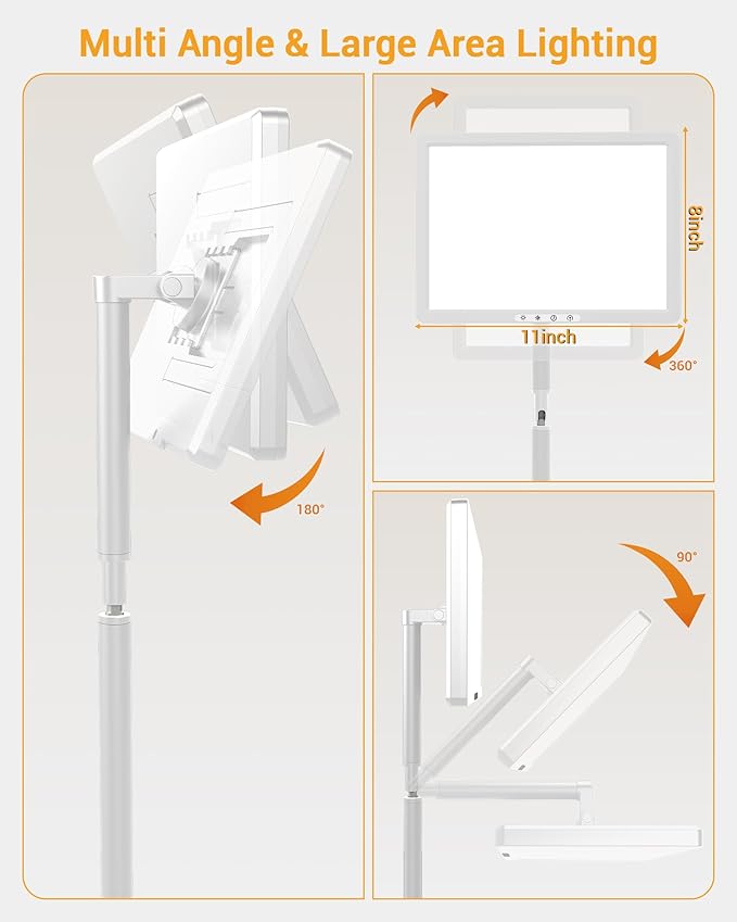 Light Therapy Lamp 12000 Lux UV-Free Full Spectum Floor Therapy Lamps, 4 in 1 LED Sun Lamp, 10 Brightess Levels, 5 Color Modes, Remote&Touch Control, Adjustable Timer/Height/Angle, White