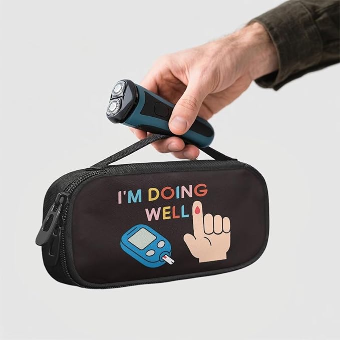 Rnyleeg Black Insulin Cooler Travel Case Funny Design Diabetics Bag Ensure Diabetes Care Diabetic Supplies Storage Bag for Home Travel-I'm Doing Well