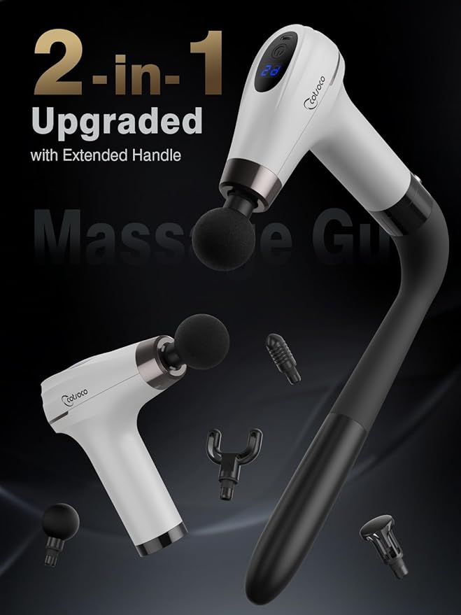 cotsoco Massage Gun with Upgraded Extension Handle, Percussion Deep Tissue Back Massager with 4 Massage Heads & 6 Speed Levels, Muscles/Neck/Shoulders/Waist/Legs Massager for Pain Relief, Gifts