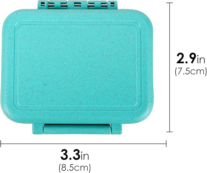 2-Pack Daily Pill Organizer, Wheat Straw Fiber Portable Medicine Case with 3 Removable Compartments & Labels (Green/Blue)