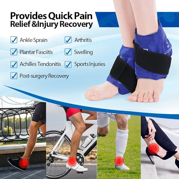 NEWGO Ankle Ice Pack Wrap for Swelling, Ice Pack for Ankle Injuires Reusable Hot Cold Therapy Gel Cold Pack for Sprained Ankles, Achilles Tendonitis - 2Pack