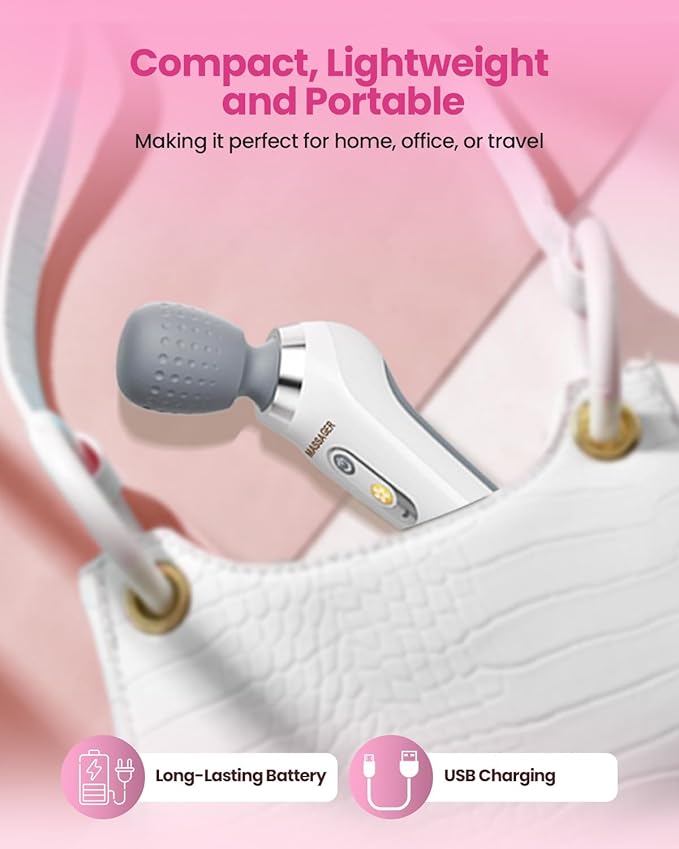 Electric Handheld Back Massager, Cordless Rechargeable Personal Massager, Powerful, Waterproof, Soft Silicone Massage Head, Long Battery, Great Gift