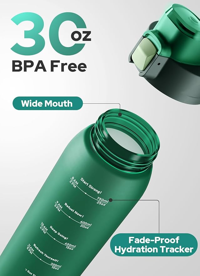 Opard 30oz/32oz Sports Water Bottle with Leak Proof Flip Top Lid BPA Free Tritan Reusable Plastic for Gym and Outdoor, Travel Water Bottle