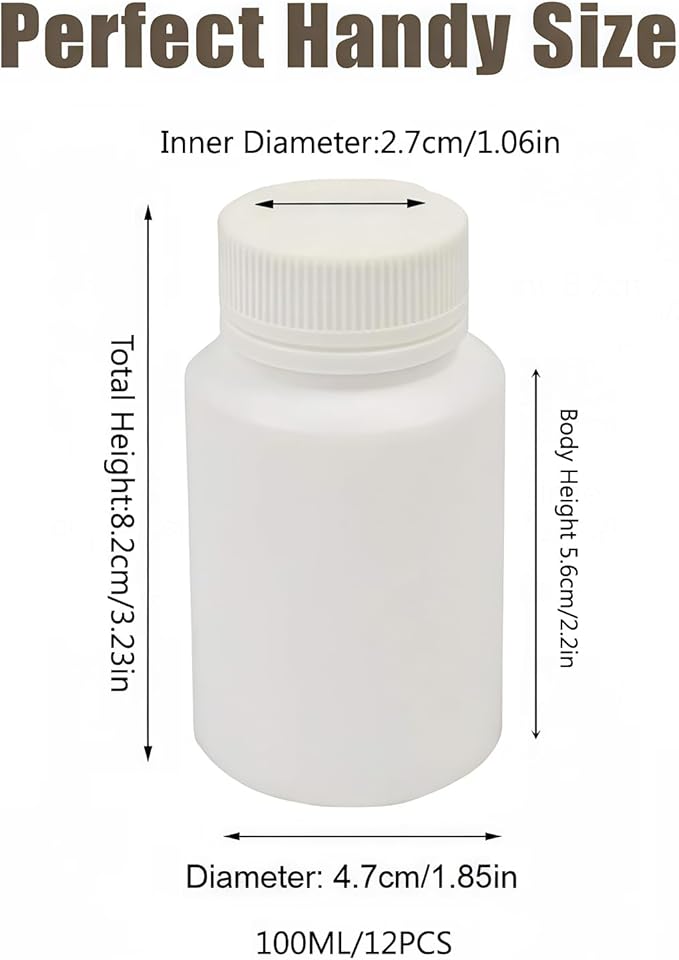 Elandy 12PCS White Plastic Round Container Solid Powder Bottles with Screw Caps Cosmetic Sample Storage Holder Travel Dispenser Holder Organizer (100ml)