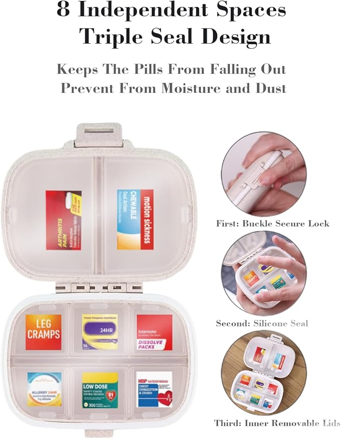 Daily Pill Container with Medicine Labels - 7 Day Mini Medication Organizer (Blue, 161 Labels)
