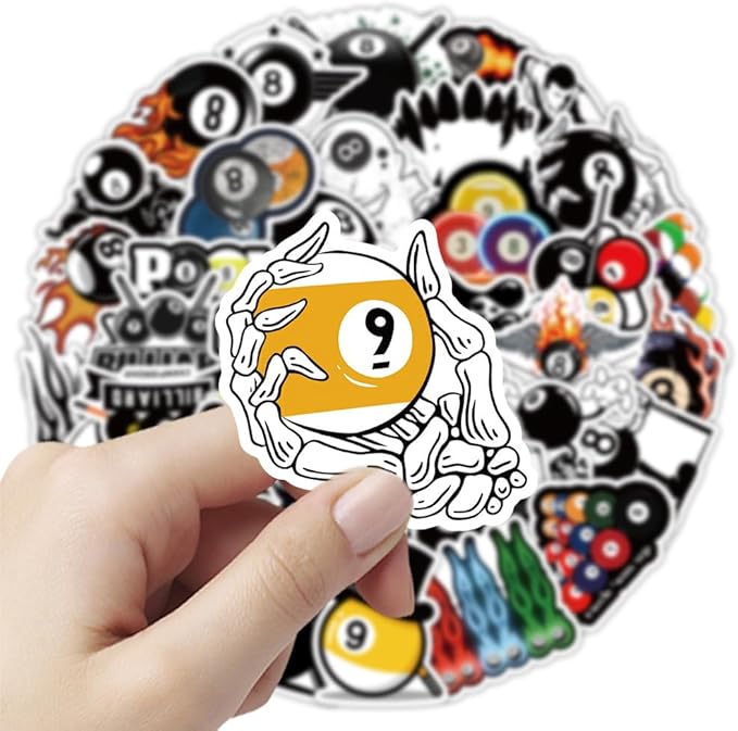 50PCS Billiards Stickers - Premium Vinyl Waterproof Decals, Perfect for Water Bottles, Cue Sticks & All Smooth Surfaces, Ideal Gift for Billiards Enthusiasts (billiard-50)