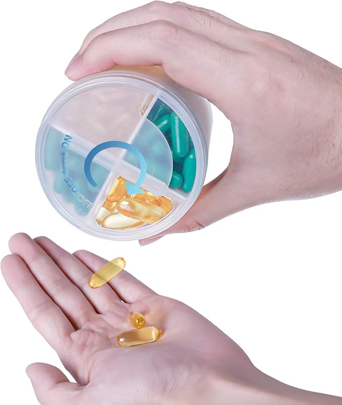 Extra Large Supplement Organizer with 4 Compartments Easy Open Pill Dispenser Monthly Medicine Vitamins Organizers Storage Pill Bottles,Transparent