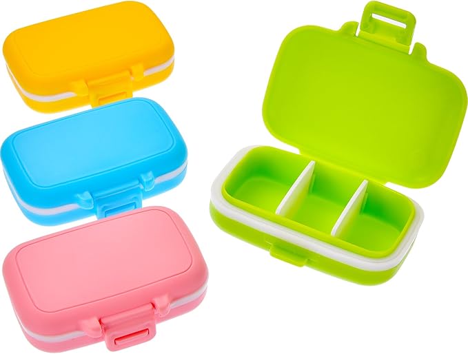 JOVITEC 4 Pack Small Pill Cases Plastic Waterproof 3 Removable Compartments Pill Organizer Box Holder Medicine for Daily and Travel Use