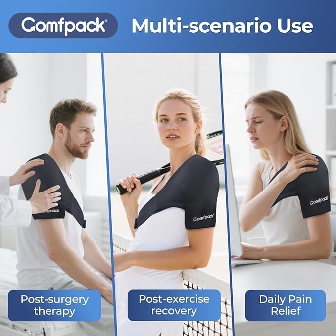 Shoulder Ice Pack Wrap for Rotator Cuff and Arm, Soft & Flexible Gel Cold Warp with Compression for Injuries, Tendonitis, Surgery, Easy to Wear for Men & Women