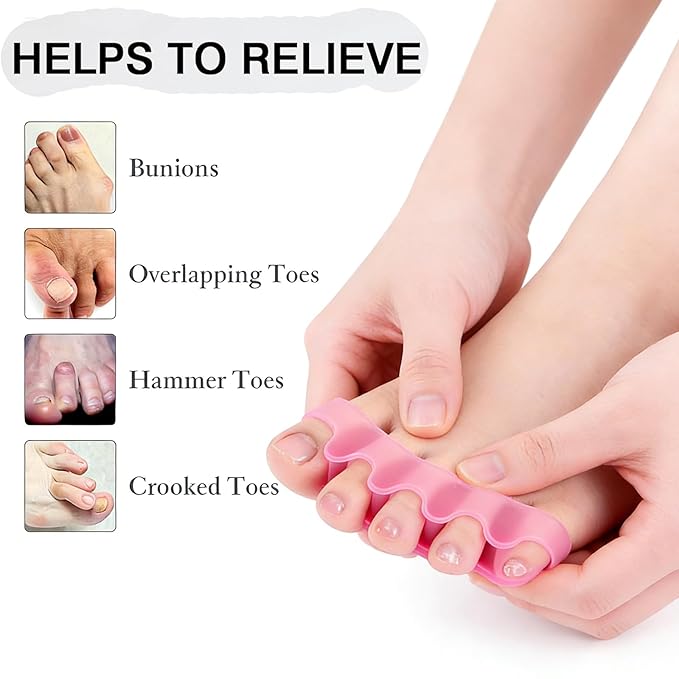 2PCS Toe Separators for Women and Men, Gel Toe Spacers for Pedicure and Foot Alignment, Comfortable Foot Care for Bunions and Overlapping Toes(Pink)