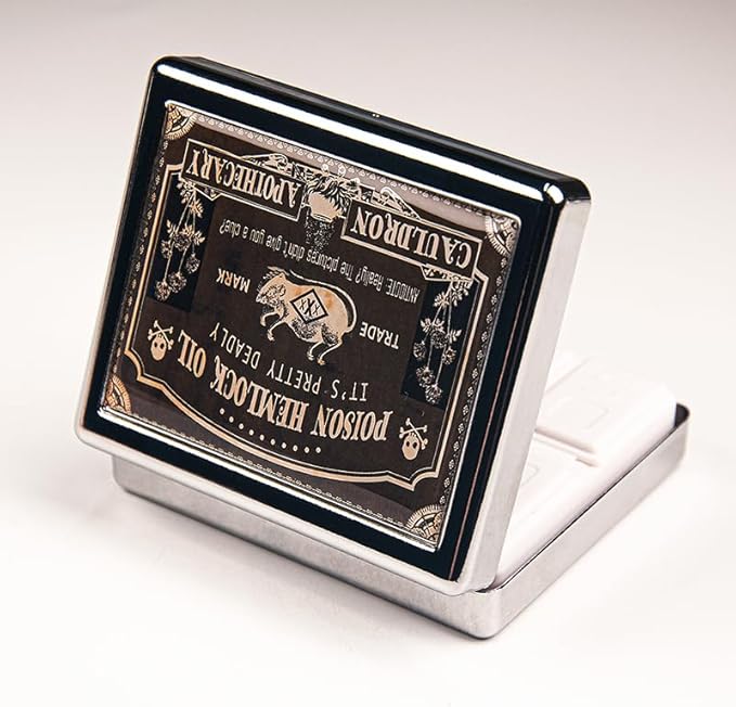 Poison Hemlock Oil 7 Days Chromed Shiny Silver Pill Organizer with Mirror Inside Has 8 Separate Compartments Rectangle 7 Days Pill Box Pill Case