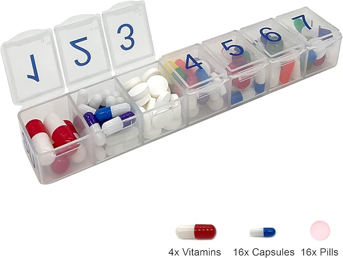 e-Pill 7 Times a Day x 7 Day Clear Weekly Pill Organizer, Vitamin, and Medicine Pillbox with Clear Case