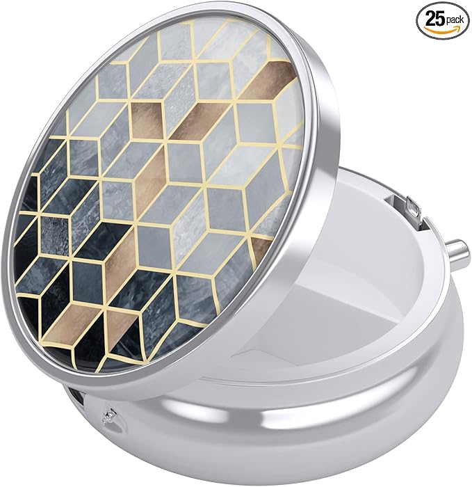 Nipichsha Pill Box, Small Pill Case for Purse & Pocket, Cute Travel Medicine Organizer, Portable Medicine Container Holder to Hold Vitamins, Medication, Fish Oil & Supplements, Gold Diamond