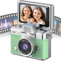 Mini Camera with Flip Screen, 2026 New Mini Digital Camera with 1.47 in LCD Screen, 1080P FHD Recording with 0.96" IPS Screen with 6 Retro Filters AVI, 32GB No Memory Card Included (Green)