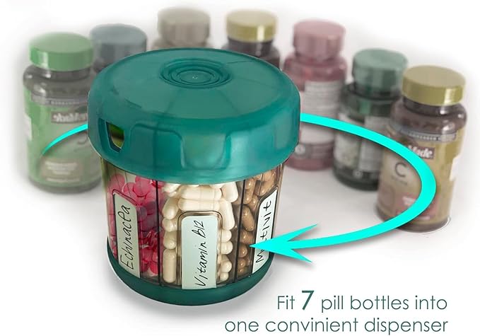 Extra Large Supplement Organizer with XL 7 Large Compartments, TPU Soft Lid Easy to Load and to Use Pill Dispenser, 1 Month Jumbo Vitamin Holder Medicine Storage