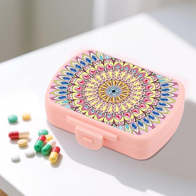 C'eitura 2pcs DIY Mandala & Bear Diamond Art Painting Pink Pill Organizer with 6 Lid Detachable Compartments, Fun DIY Craft Project for Adults, Elegant Pill Case for Purse & Travel