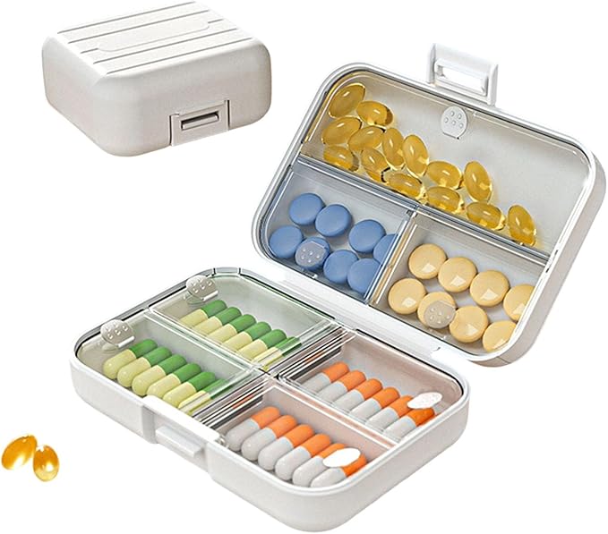 Travel Pill Case Container Medication Daily Organizer with Labels,Travel Box Holder 7 Compartment Supplement Holder for Purse