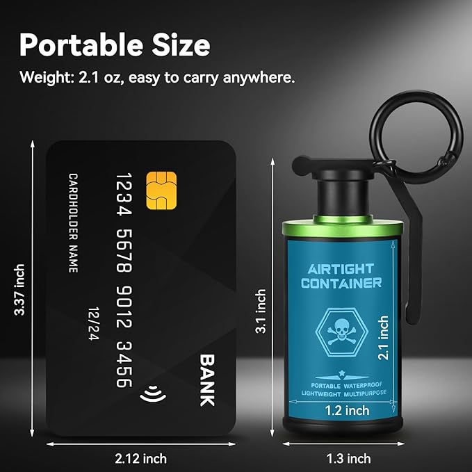 Tactical Pill Case, Durable Aluminum Small Pill Holder with Keychain, Airtight & Waterproof Vitamin Container for EDC, Travel, Outdoor - Green