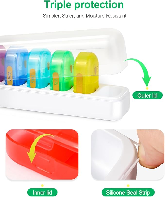 Weekly Pill Organizer 7-Day, XXL Large Pill Organizer, Cute and Colorful Pillbox, Detachable Pill Box with Clear Lids for Vitamin, Medicine, Supplement, Fish Oil