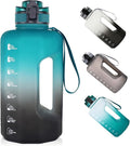 GEMFUL Half Gallon Water Bottle with Time Marker Handle 74oz BPA-Free Leakproof Jug for Gym Hiking Camping 2.2L Motivational Sports Bottle Men Women (Green Black no Straw)