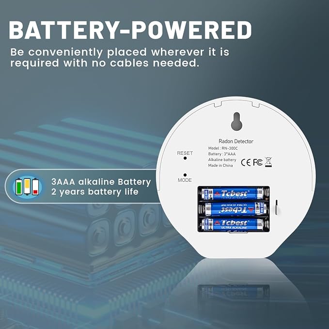 RadonSense Hello Radon C,E-Ink Display Radon Detector for Home,Alpha Spectrometer Sensor&2 Years Battery,wall Mounted&Free Standing,PCi/L & Bq/m³ Units Switchable