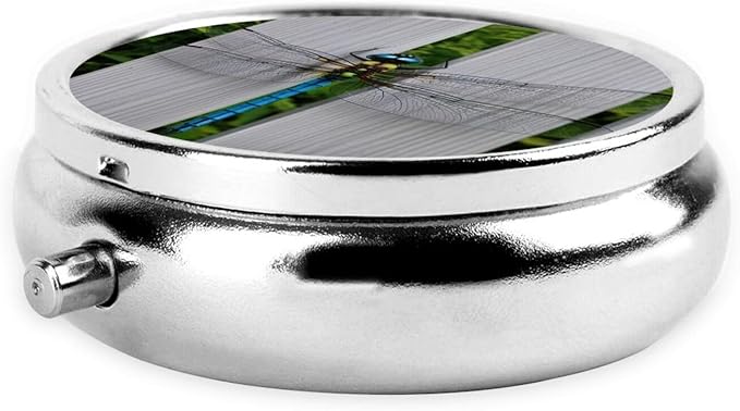 Dragonfly Fence Printed Pill Organizer,Round Travel Pill Organizer Mini Medicine Pill Box for Purse Iron Plating