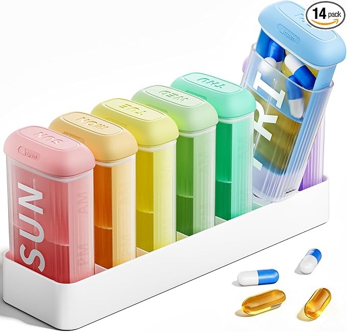 Betife Pill Organizer 2 Times a Day, AM PM Weekly 7 Day Large Pill Box, Travel Medicine Vitamin Holder Container for Daily Supplements