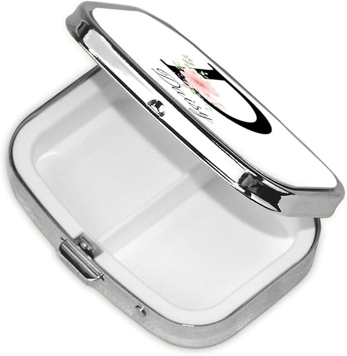 Custom Pill Box Personalized Square Small Pill Case with Mirror Add Your Photo Text Logo Name Decorative 2 Compartment Portable Metal Medicine Container Vitamin Organizer for Pocket Purse Travel (D)