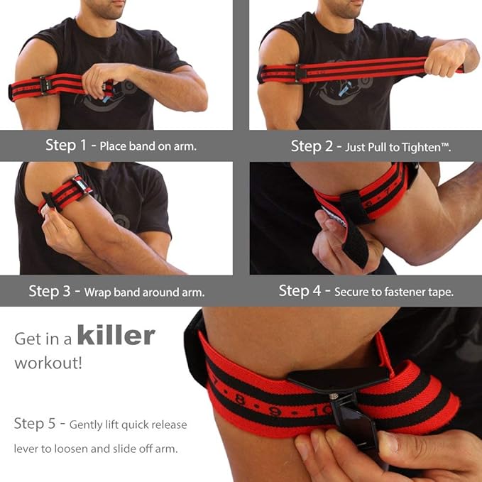 Occlusion Bands (PRO X) – 2 Pack, 2 Inch Wide, Blood Flow Restriction Band Set for Arms w/ Pull to Tighten, Quick-Release Buckle & Training eBook