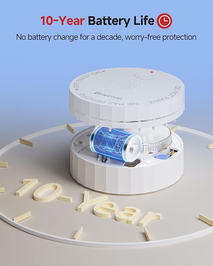 Heiman Smoke Detector, Photoelectric Fire Alarm, 10-Year Battery Powered Smoke Alarms for Home, UL 217 10th Ed. Certified, Portable Small Compact, Test Silence Button & Low Battery Warning, RV, Travel