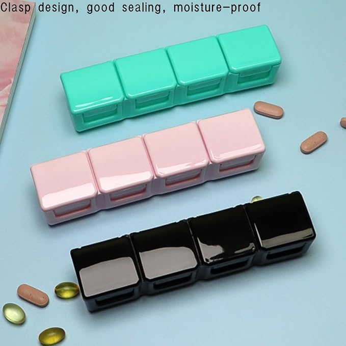 3 Pieces Pill Organizer, 4 Compartments Moisture Proof Pill Box Pocket Purse Portable Travel Vitamin Container Medicine Case