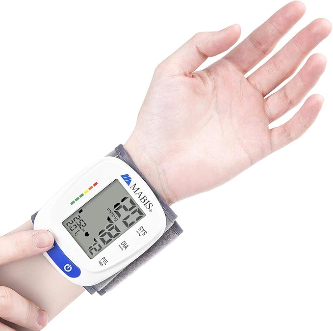 Mabis Digital Premium Wrist Blood Pressure Monitor with Automatic Wrist Cuff that Displays Blood Pressure, Pulse Rate and Irregular Heartbeat, Stores up to 120 Readings
