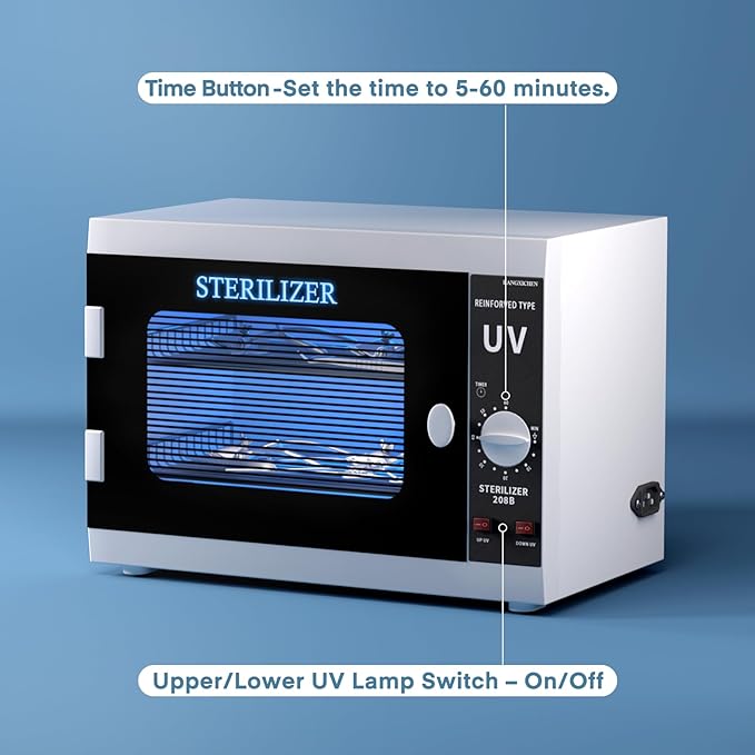 Yofuly Dual Lamp Sterilizer, 12L Large Sterilizer for Nail Tools, Multi-Functional Nail Cleaning Box, Large Capacity Cleaning Cabinet for Home Use, Barbers, Beauty Salons, and Spas