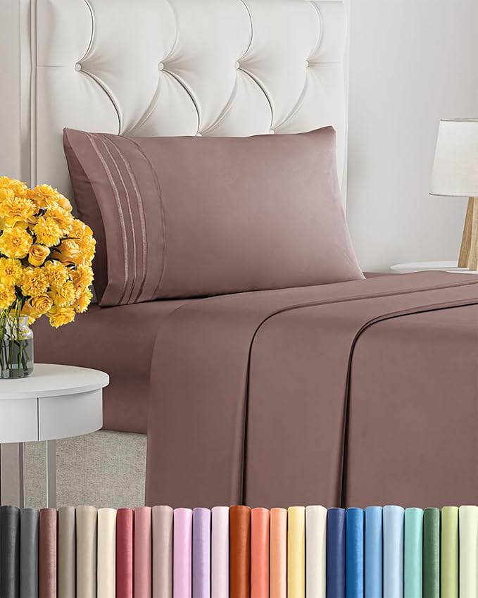 Twin XL Size 3 Piece Sheet Set - Extra Soft, Breathable & Cooling Sheets - Hotel Luxury Durable Bed Sheets for Women & Men - Deep Pockets, Easy-Fit & Wrinkle-Free Sheets - Clay Oeko-Tex Bed Sheet Set