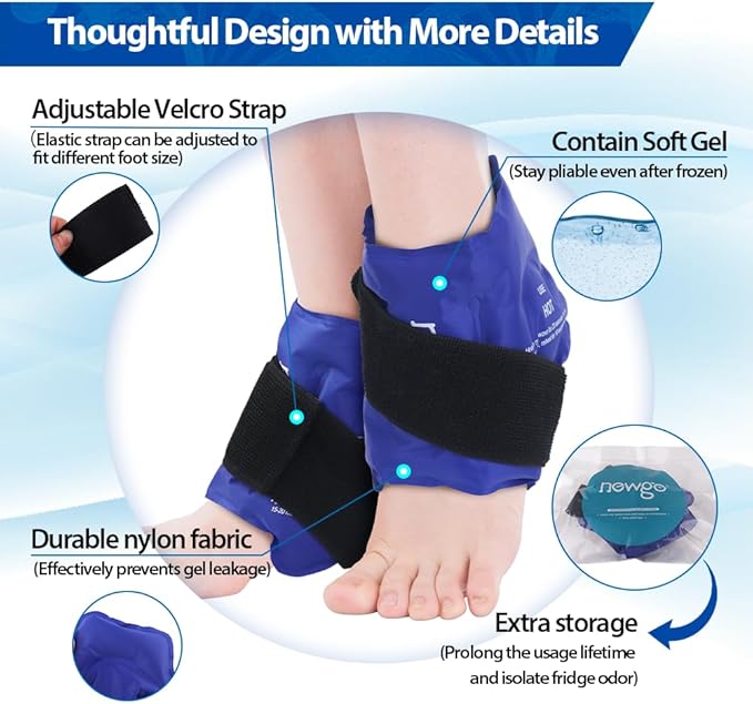 NEWGO Ankle Ice Pack Wrap for Swelling, Ice Pack for Ankle Injuires Reusable Hot Cold Therapy Gel Cold Pack for Sprained Ankles, Achilles Tendonitis - 2Pack